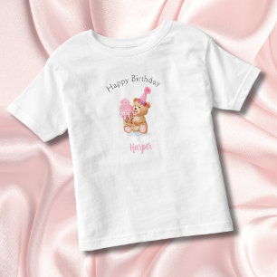 Glückliches Geburtstag Mädchen Teddybär Eiscreme Kleinkind T-shirt
