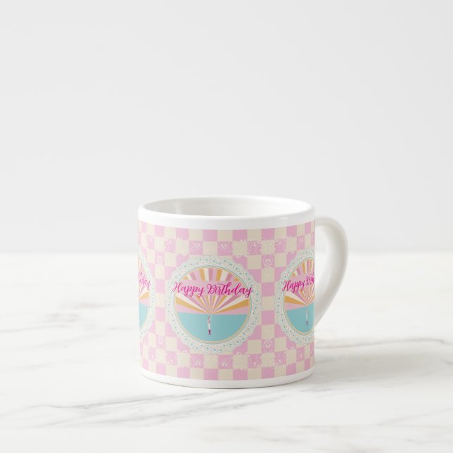 Glückliches Geburtstags-Spaß-Tasse, Süßer Rosa Reg Espressotasse (Vorderseite Rechts)