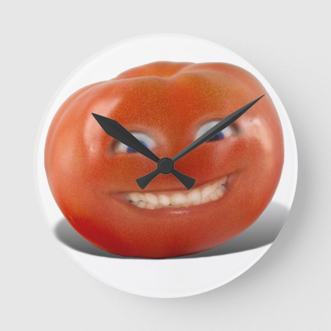 Glückliches Gesicht lächelnd Tomate Runde Wanduhr (Vorderseite)