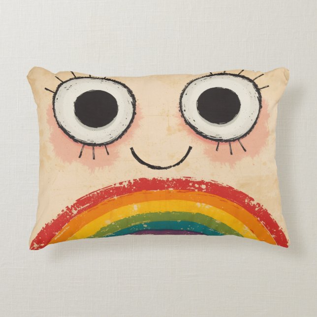 GLÜCKLICHES GESICHT REGENBOGEN DEKOKISSEN (Vorderseite)