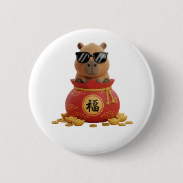 Glückliches Glückstaschen-Capybara Chinesisches Ne Button