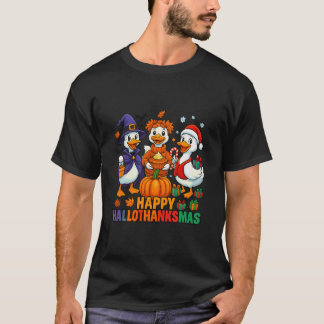 Glückliches Hallothanksmas Ente Halloween Erntedan T-Shirt