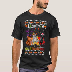 Glückliches Hallothanksmas Pferd Hexe Santa Hut Kü T-Shirt