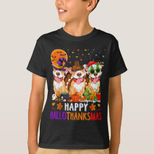 Glückliches Hallothanksmas Pitbull-Hund Halloween T-Shirt