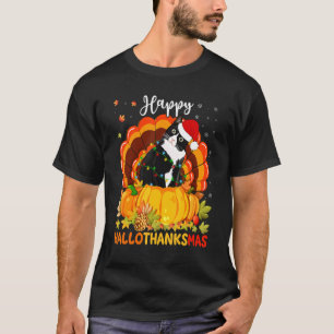 Glückliches Hallothanksmas Schwarze Katze Kürbis S T-Shirt