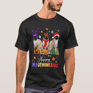 Glückliches Hallothanksmas Siamese Katze Halloween T-Shirt