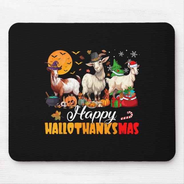 Glückliches Hallothanksmas Ziege Halloween Ernteda Mousepad (Vorne)