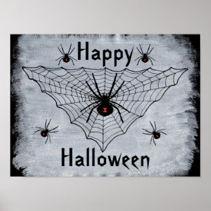 Glückliches Halloween Black Widow Spider Web Poste Poster