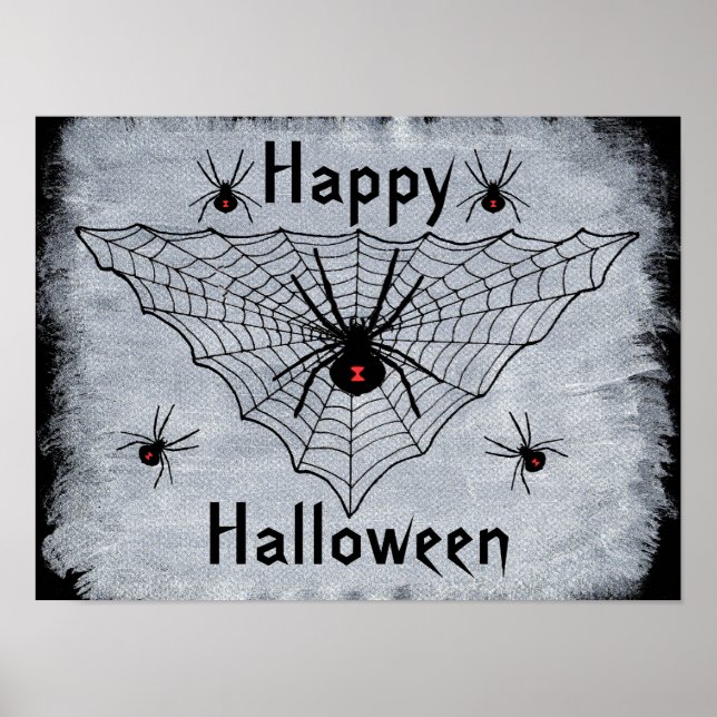 Glückliches Halloween Black Widow Spider Web Poste Poster (Vorne)