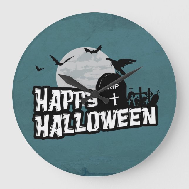 Glückliches Halloween Große Wanduhr (Vorderseite)