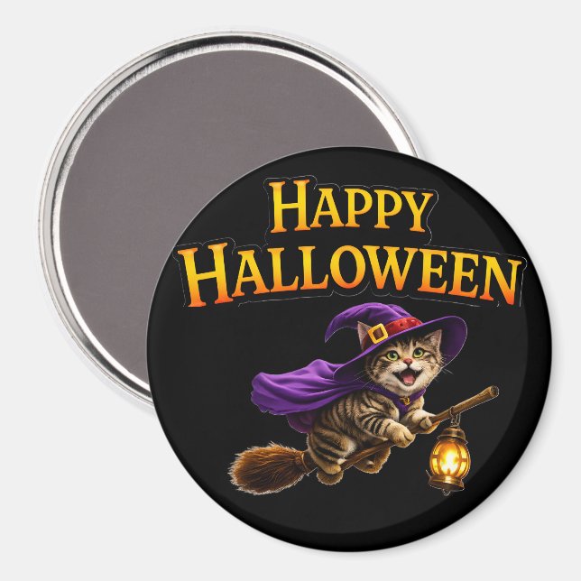 Glückliches Halloween Magnet mit Kätzchen (Vorderseite/Rückseite)