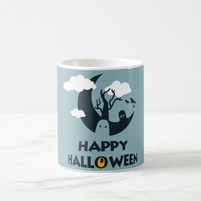Glückliches Halloween mit Mond und Friedhof Kaffeetasse (Mittel)
