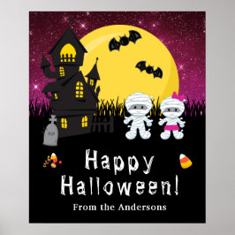 Glückliches Halloween Mummy Pink Party Zeichen Poster