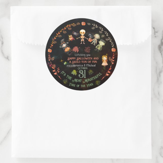 Glückliches Halloween-Niedliches Monster-Ornament Runder Aufkleber (Tasche)