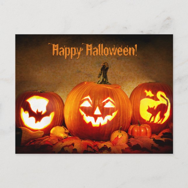 Glückliches Halloween Postkarte mit Pumpkins (Vorderseite)