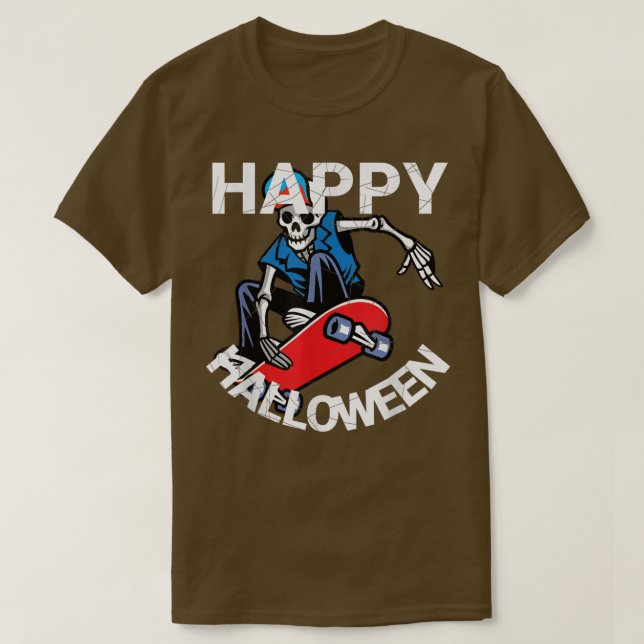 Glückliches Halloween Skateboarding Skelett  T-Shirt (Design vorne)