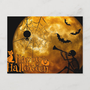 Glückliches Halloween Skelett und Spider Postkarte