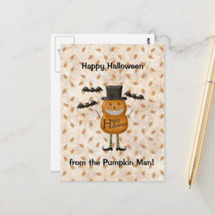 Glückliches Halloween vom Pumpkin-Mann Postkarte
