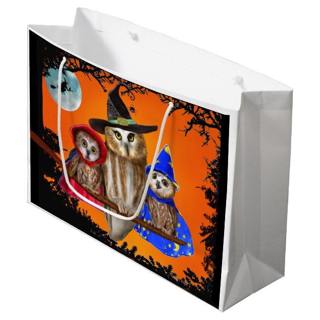 GLÜCKLICHES HALLOWEEN VON DER EULE VON US! GROßE GESCHENKTÜTE (Vorderseite Schrägansicht)