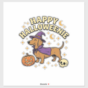 Glückliches Halloweenie Dachshund Hexen Hund T-Shi Aufkleber