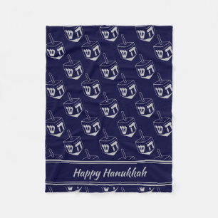 GLÜCKLICHES HANUKKAH Dreidel NAVY GRAY Fleecedecke