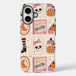 Glückliches Heimsuchen Rosa Totenkopf-Stempel-Etas iPhone 16 Hülle