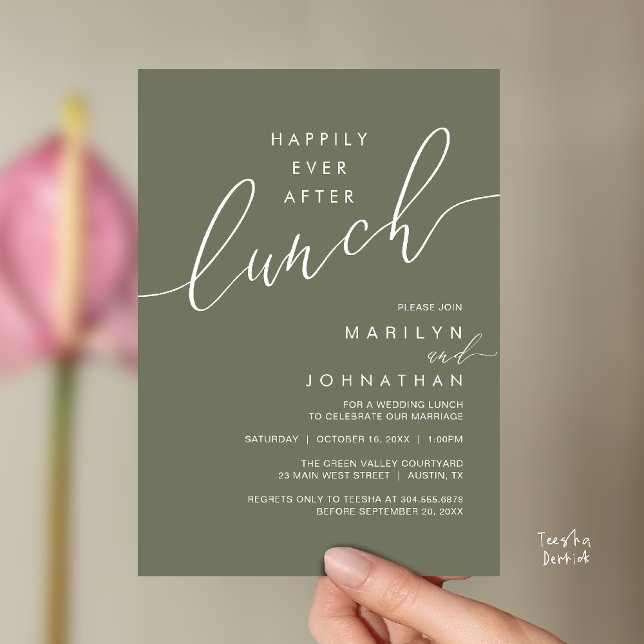 Glückliches Hochzeitsdinner-Empfang-Dinner Einladung (Happily Ever After Lunch Wedding Reception Invitation Card in Dusty Sage Green)