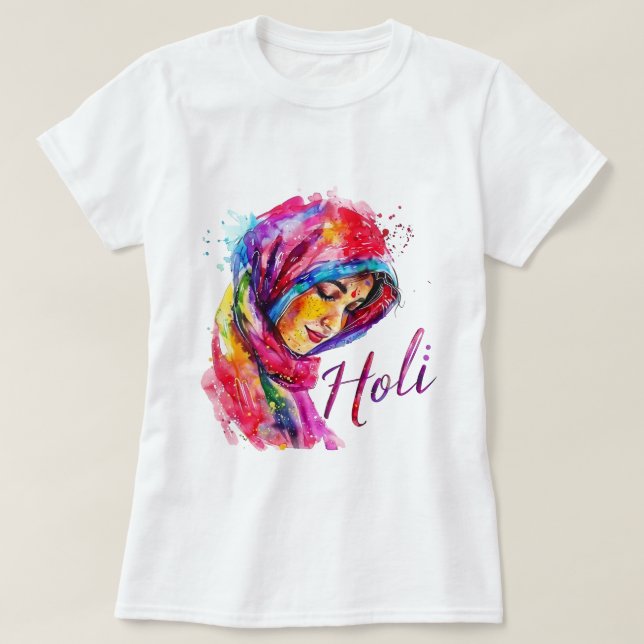 Glückliches Holi-Farbspritzer-Frauen-Top T-Shirt (Design vorne)