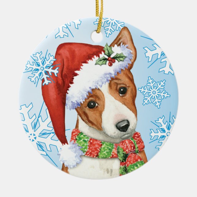 Glückliches Howliday Basenji Keramik Ornament (Vorne)
