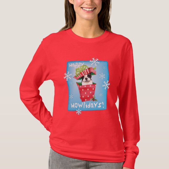 Glückliches Howliday Boston Terrier T-Shirt (Vorderseite)