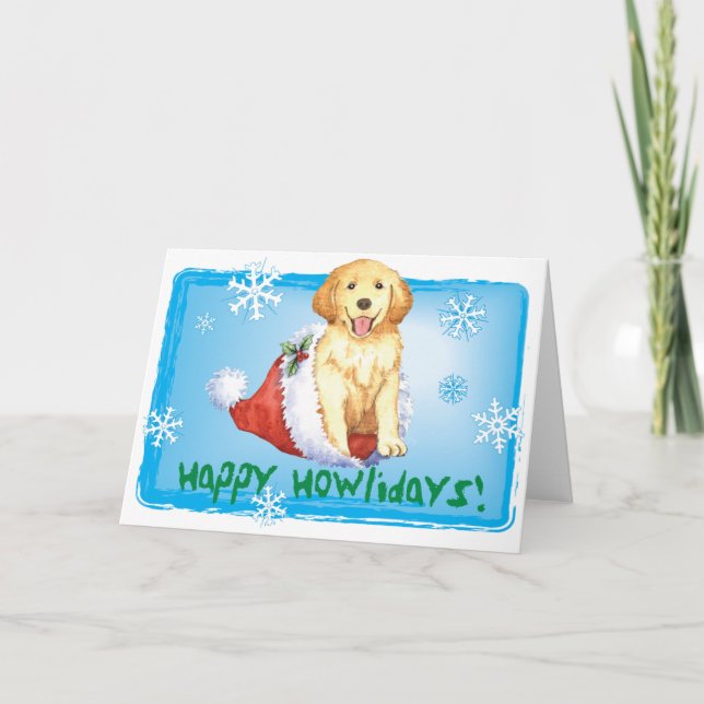 Glückliches Howliday golden retriever Feiertagskarte (Vorderseite)