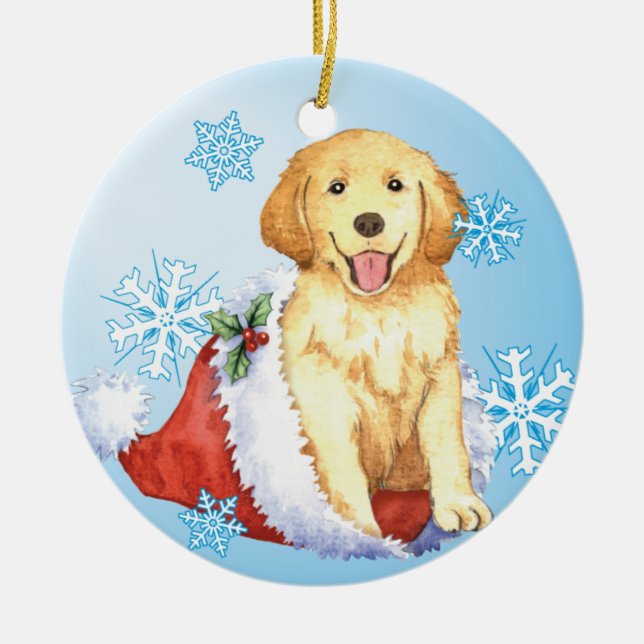 Glückliches Howliday golden retriever Keramik Ornament (Vorne)