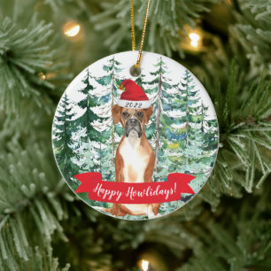 Glückliches Howlidays Boxer Weihnachtsbaumschmuck Keramik Ornament