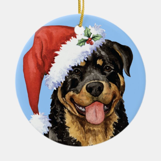 Glückliches Howlidays Rottweiler Keramik Ornament (Vorne)