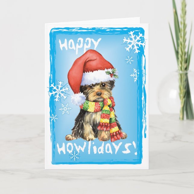Glückliches Howlidays Yorkie Feiertagskarte (Vorderseite)