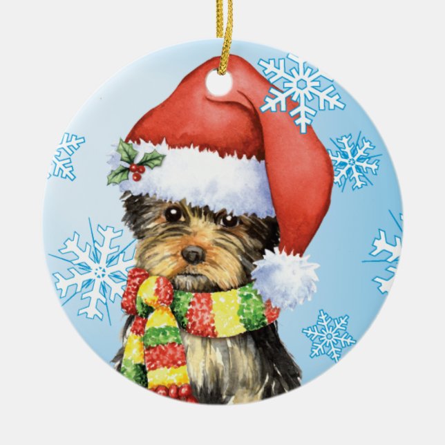 Glückliches Howlidays Yorkie Keramik Ornament (Vorne)