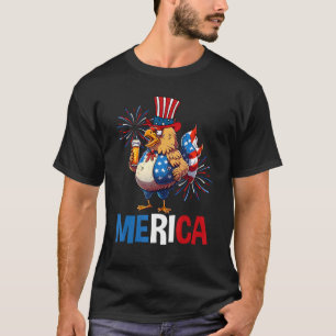 Glückliches Huhn Bier Patriotischer 4. Juli Amerik T-Shirt
