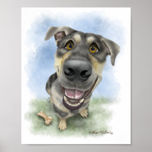 Glückliches Hunde-Cartoon-Porträt Poster