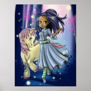 Glückliches indianisches Mädchen und Pony Poster