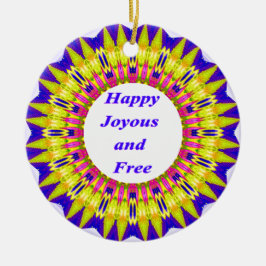 GLÜCKLICHES JOYOUS UND KOSTENLOS geschrieben in le Keramik Ornament