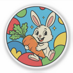 Glückliches Kaninchen mit riesiger Karotte - Bunte Aufkleber