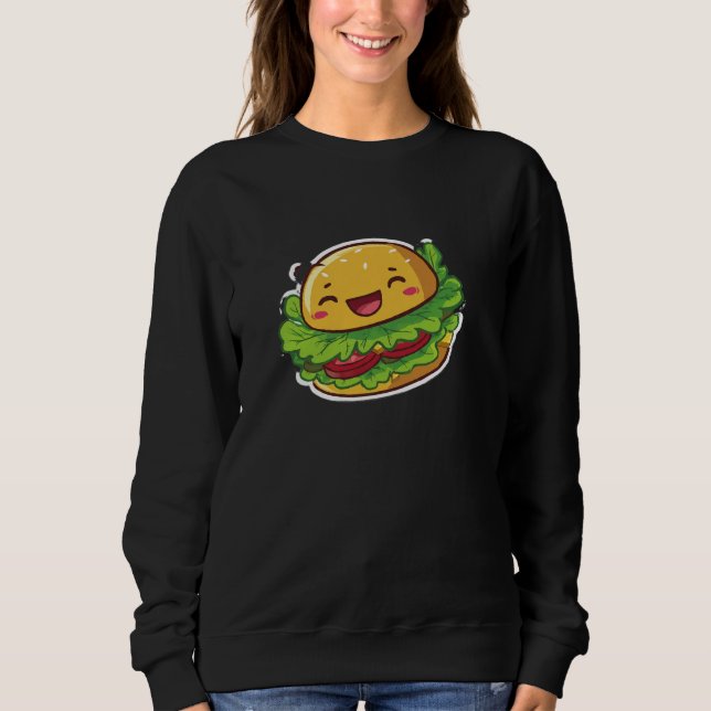 Glückliches Kawaii Burger Grafik Sweatshirt (Vorderseite)