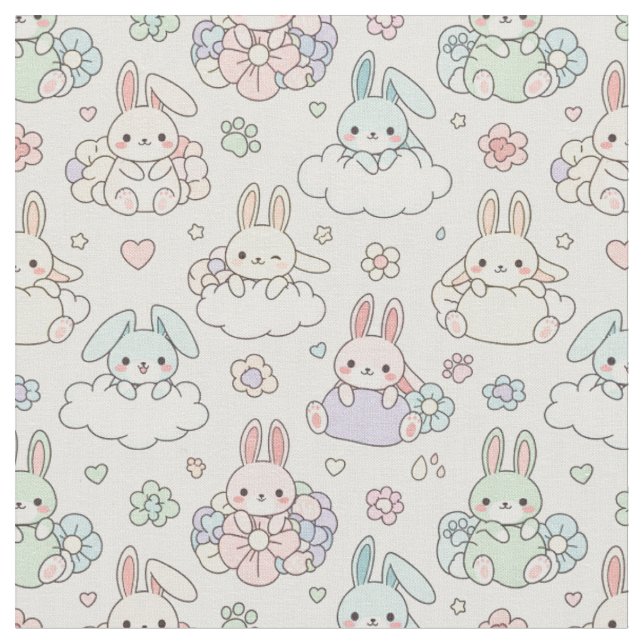 Glückliches Kawaii Kaninchen Stoff (Nahaufnahme)