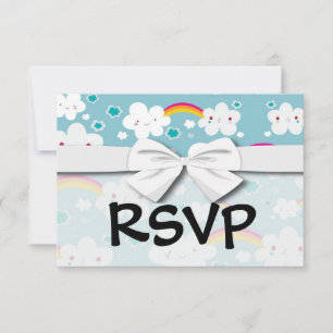 glückliches kawaii Regenbogen- und Wolkenhimmel-Mu RSVP Karte
