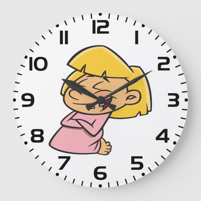 Glückliches kichendes Cartoon-Mädchen Große Wanduhr (Vorderseite)