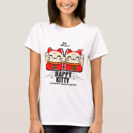Glückliches Kitty-Kaffee-T-Shirt Süße Glückskatze  T-Shirt