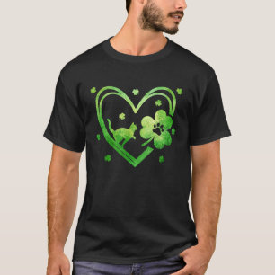Glückliches Kleeblatt Herz Katzenpfotenabdruck für T-Shirt