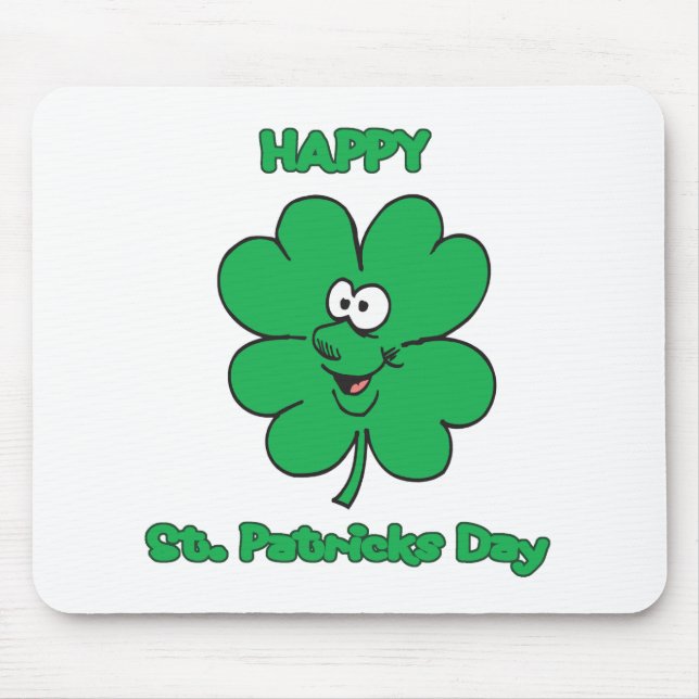 Glückliches Kleeblatt Smilie St. Patricks Tages Mousepad (Vorne)