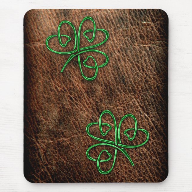 Glückliches Kleeblattgrün auf echtem Leder Mousepad (Vorne)