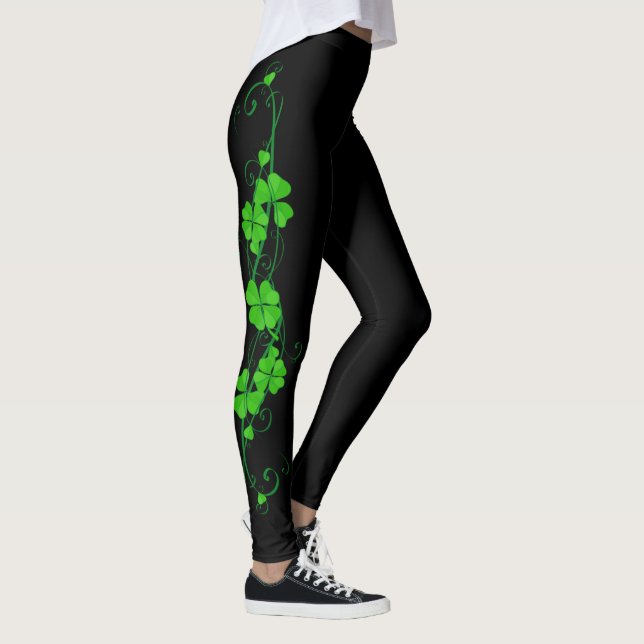 Glückliches Kleeblattgrün mit Blumen Leggings (Rechts)